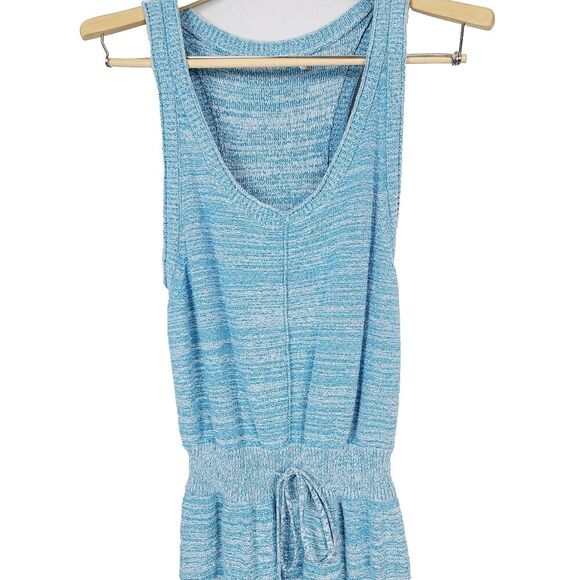 Daily Practice Jumpsuit M Blue White Marled Knit Sleeveless Cropped‎ Wide Leg - Picture 3 of 11